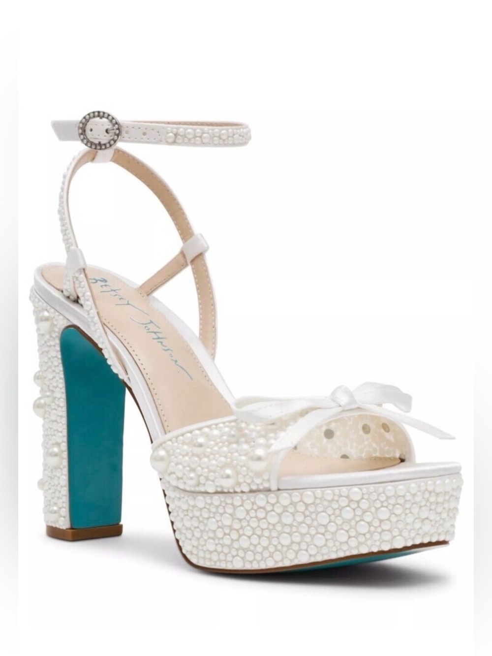 Betsey Johnson Enola Ivory Pearl Platform Ankle Strap High Heels